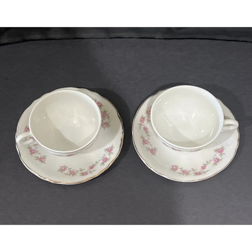 Vintage Purple Rose Footed Porcelain Tea Cup And Saucer Set With Gold‎ Trim Set